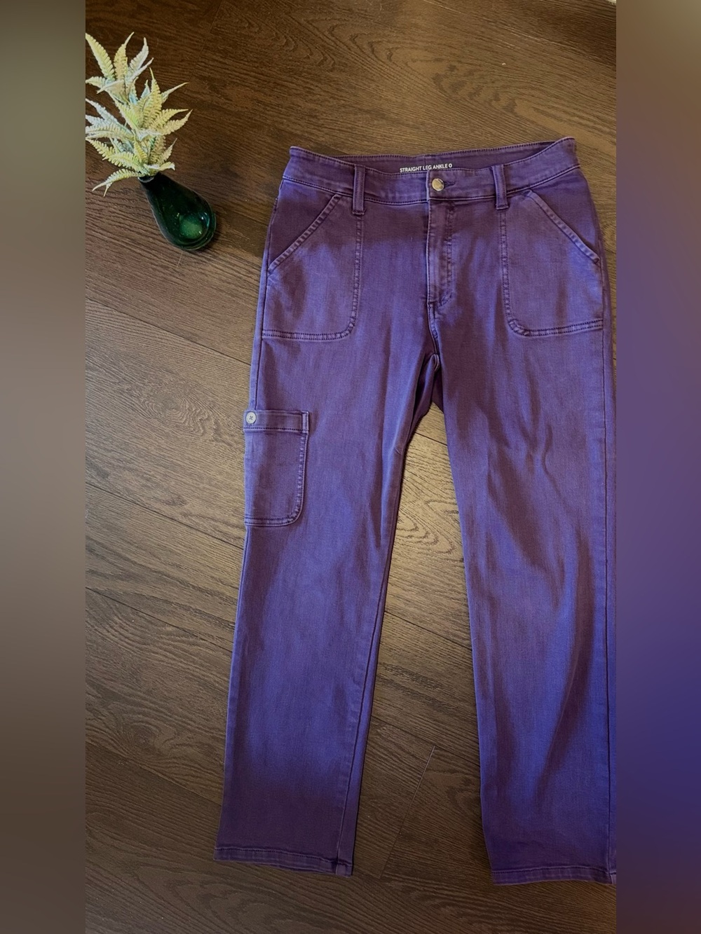 Crop Deep Purple Straight Leg Utility Cargo Pants